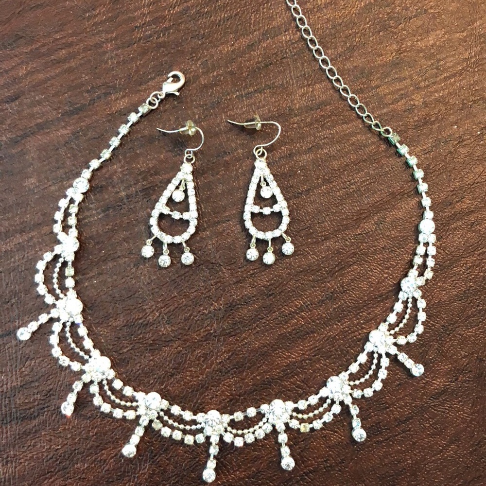Bridal rhinestone necklace and earrings